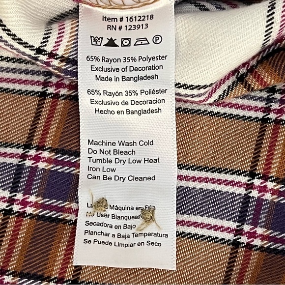 Jachs Girlfriend women’s flannel plaid shacket with pockets, buttondown, sz M - Picture 13 of 14